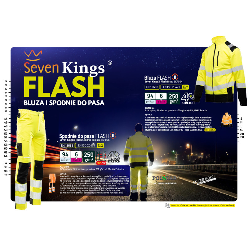 SPODNIE DO PASA FLASH OSTRZEGAWCZE POMARAŃCZ SKF006 KAT II SEVEN KINGS