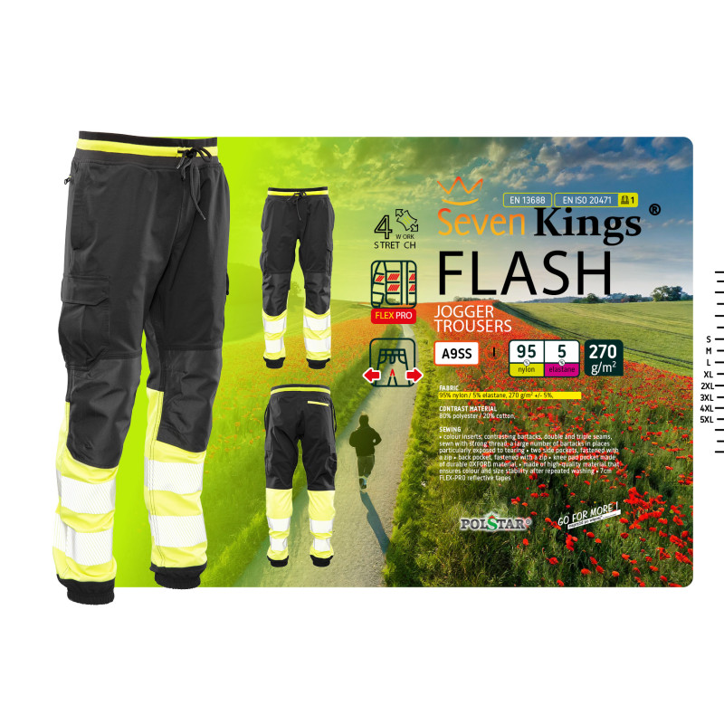 FLASH JOGGER SPODNIE SKF03Y CZARNY/ŻÓŁTY KAT II SEVEN KINGS