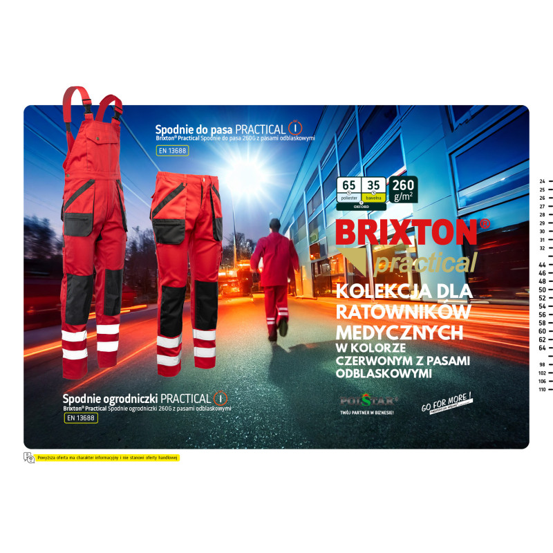 SPODNIE OGROD. CZERWIEŃ ODBLASK BRIXTON PRACTICAL