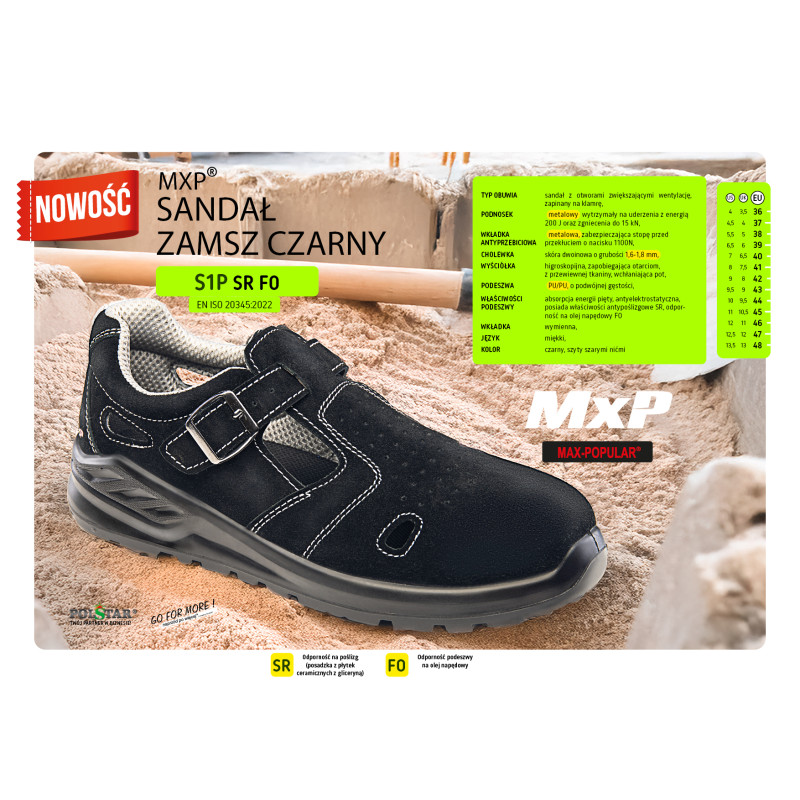 SANDAŁ MXP S1P SR FO ZAMSZ CZARNY MAX-POPULAR.