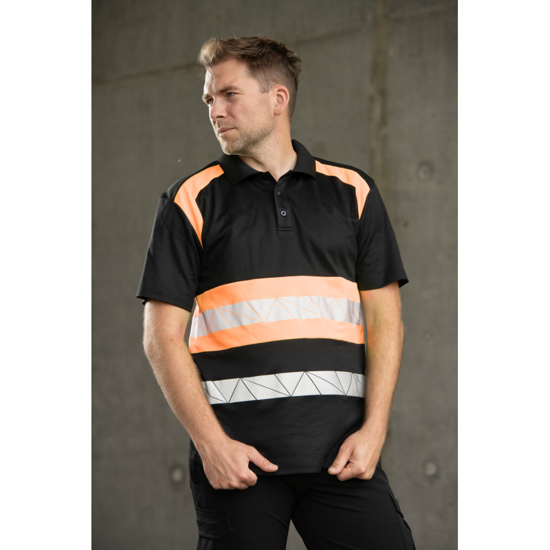 ECO RIVAL KOSZULKA POLO CZARNY/POMARAŃCZ SEVEN KINGS