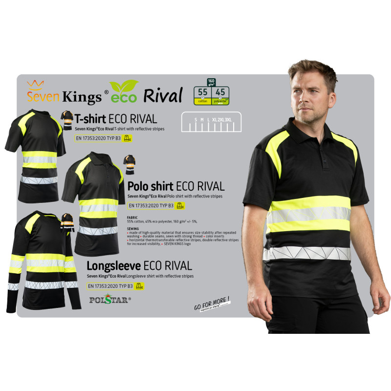 ECO RIVAL KOSZULKA POLO CZARNY/POMARAŃCZ SEVEN KINGS